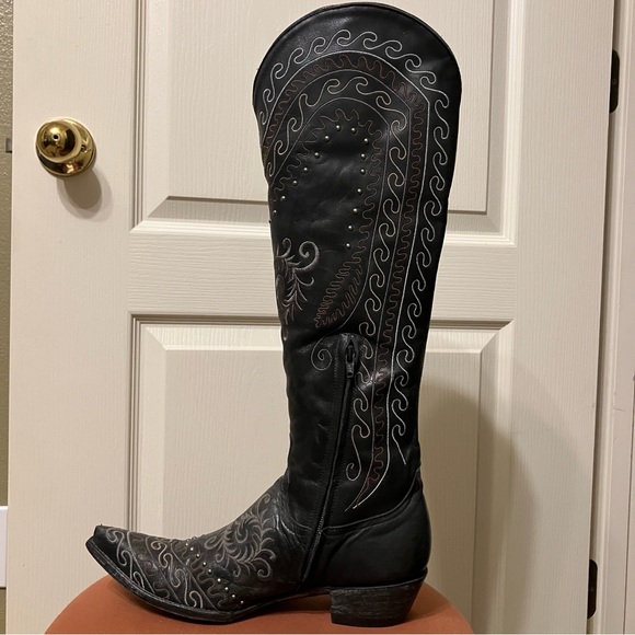 OLD GRINGO Boots STUDDED Embroidery BLACK Anthracite 19" - Sz 8.5 B Very Nice! - Picture 12 of 16